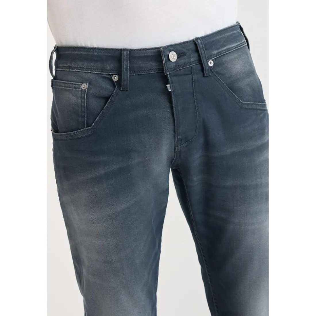 Jeans ajusté stretch 700/11, longueur 34 bleu en coton Finn
