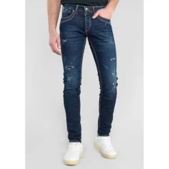 Jeans ajusté stretch 700/11, longueur 34 bleu en coton Alec