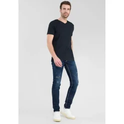 Jeans ajusté stretch 700/11, longueur 34 bleu en coton Alec