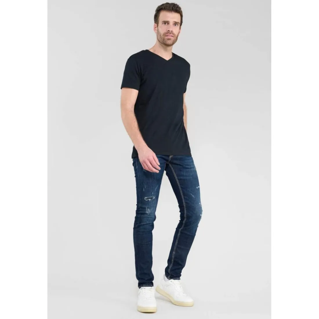 Jeans ajusté stretch 700/11, longueur 34 bleu en coton Alec