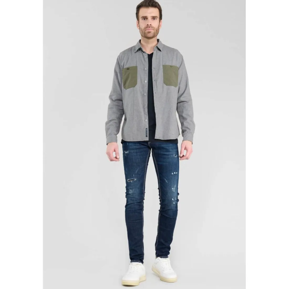 Jeans ajusté stretch 700/11, longueur 34 bleu en coton Alec