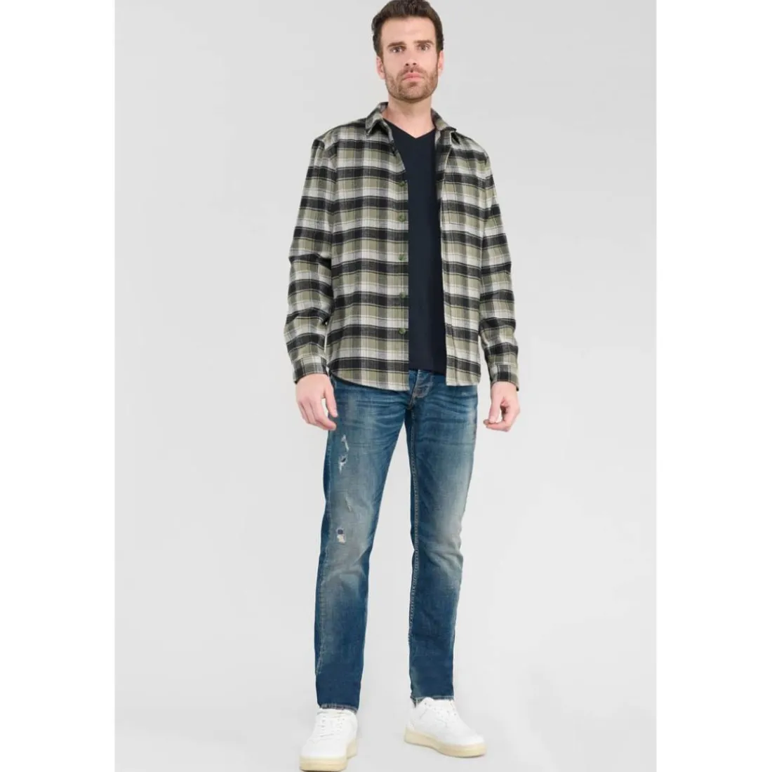 Jeans ajusté stretch 700/11, longueur 34 bleu Lance en coton