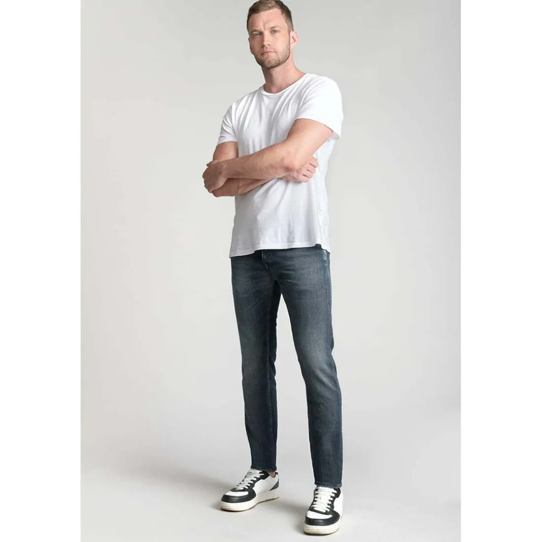 Jeans ajusté stretch 700/11, longueur 34 bleu en coton Noel