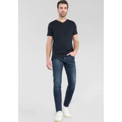Jeans ajusté stretch 700/11, longueur 34 bleu Noel en coton