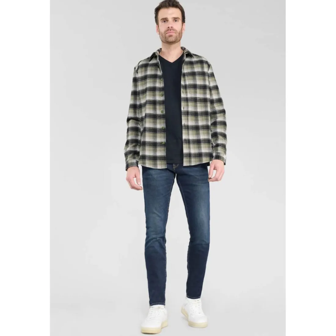 Jeans ajusté stretch 700/11, longueur 34 bleu Noel en coton