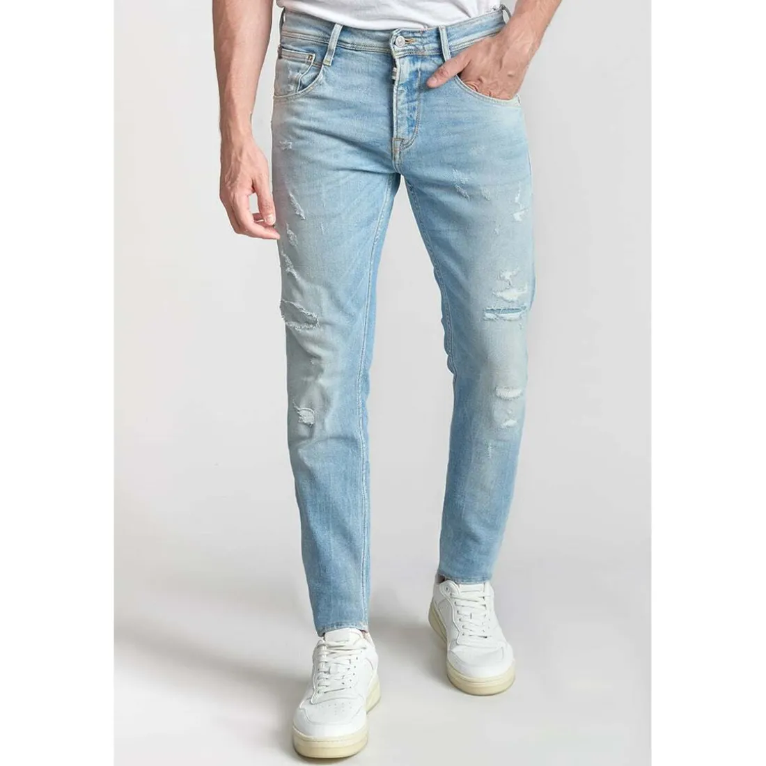 Jeans ajusté stretch 700/11, longueur 34 bleu en coton Vern