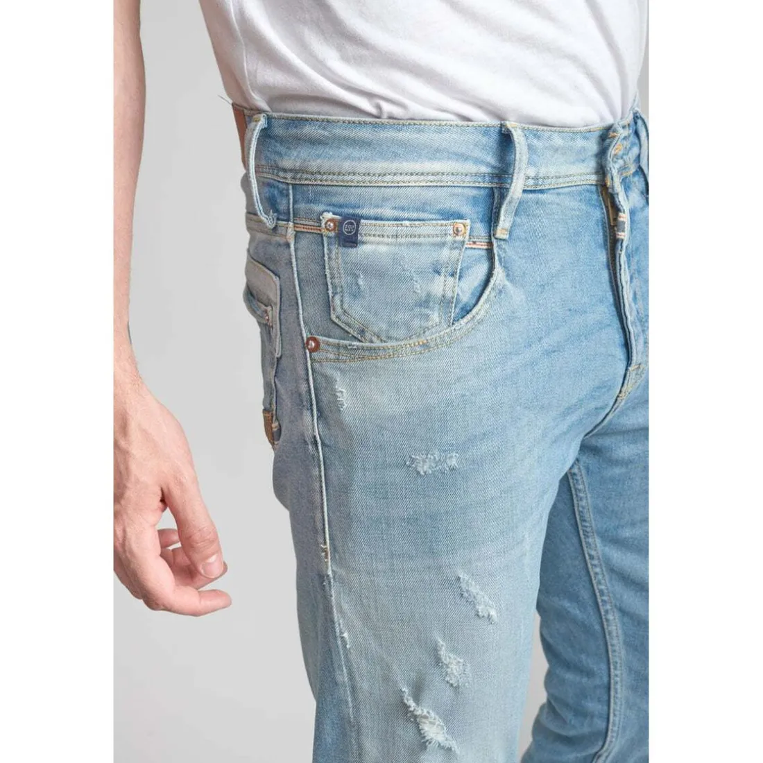 Jeans ajusté stretch 700/11, longueur 34 bleu en coton Vern