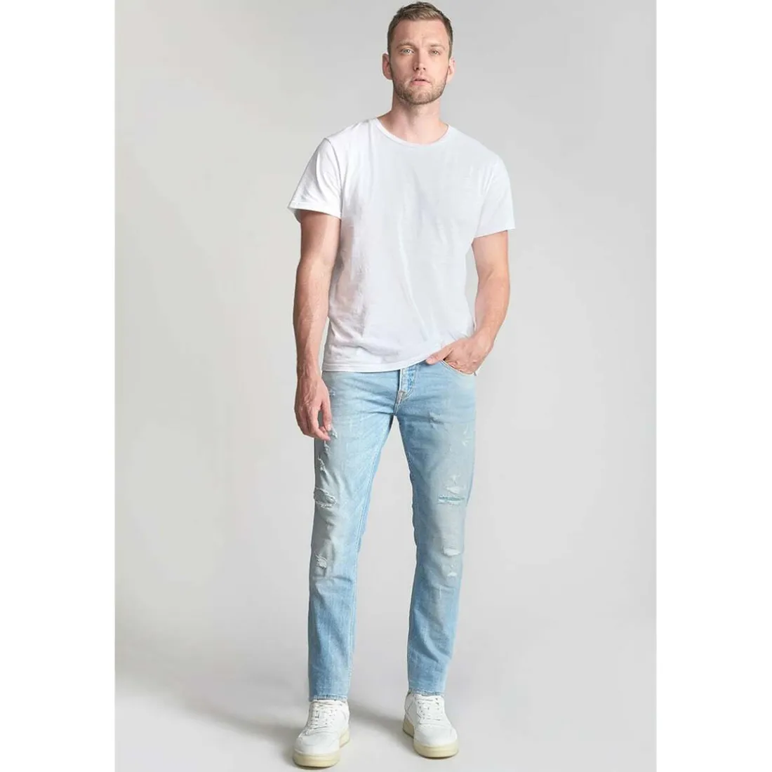 Jeans ajusté stretch 700/11, longueur 34 bleu en coton Vern