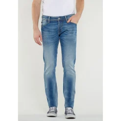 Jeans ajusté stretch 700/11, longueur 33 bleu en coton Noel