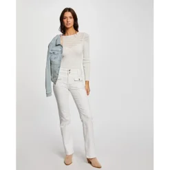 Jeans bootcut poches à rabat blanc en coton