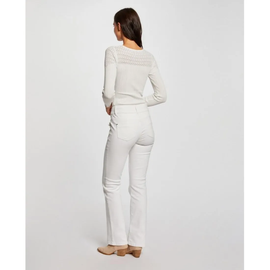 Jeans bootcut poches à rabat blanc en coton