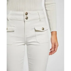 Jeans bootcut poches à rabat blanc en coton