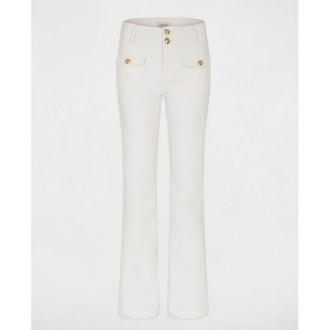 Jeans bootcut poches à rabat blanc en coton