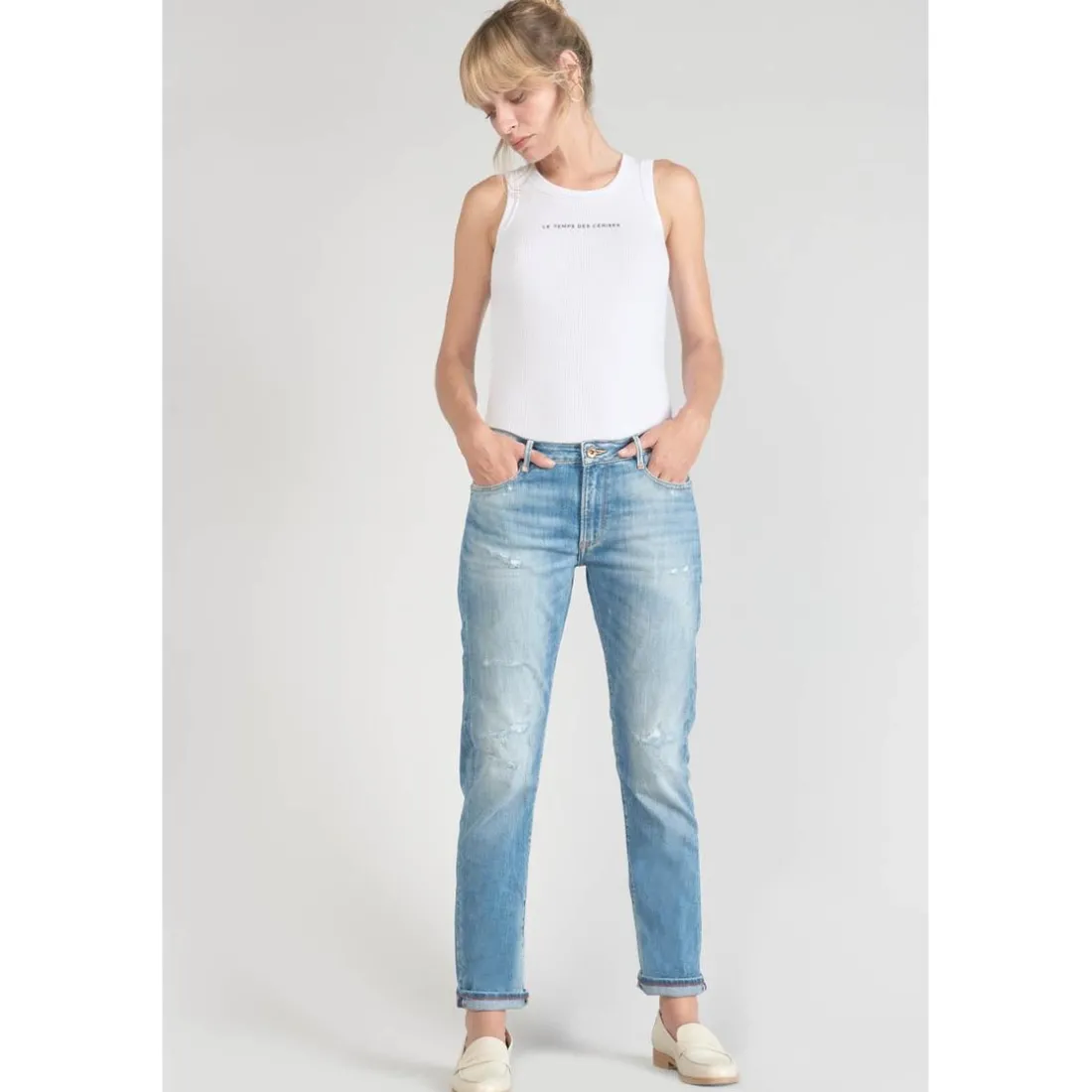 Jeans boyfit 200/43, longueur 34 bleu en coton Eve