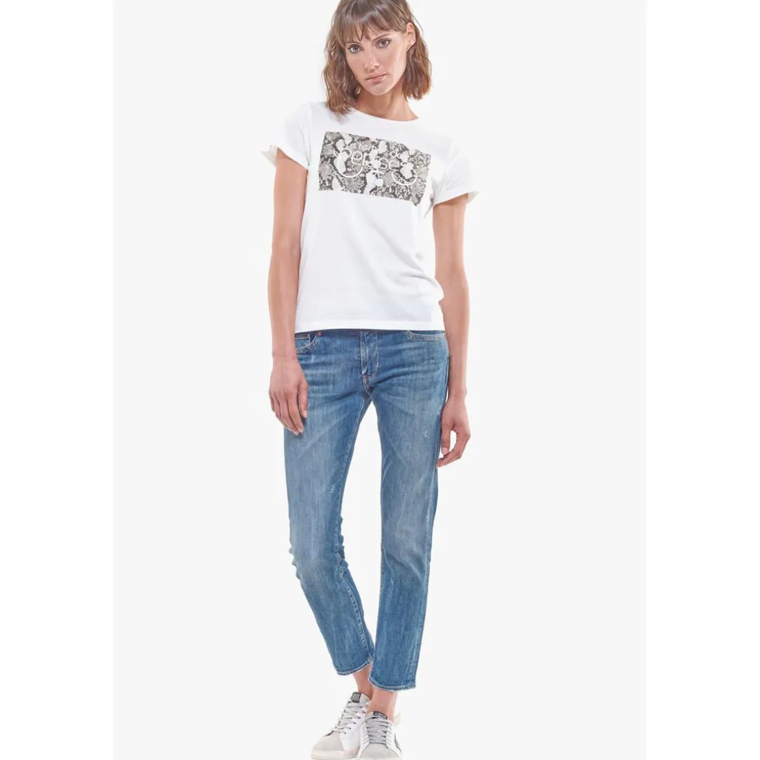 Jeans boyfit 200/43, longueur 34 bleu en coton Ora