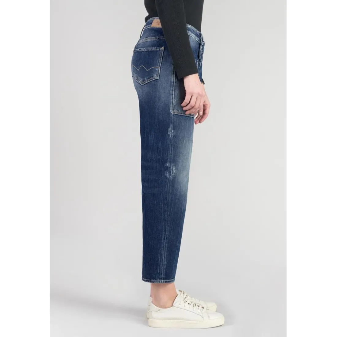 Jeans boyfit cosy, 7/8ème bleu en coton June