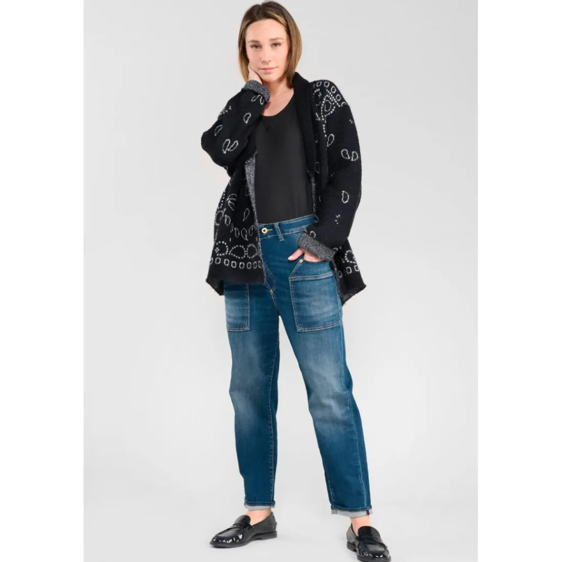 Jeans boyfit cosy, 7/8ème bleu Bea en coton