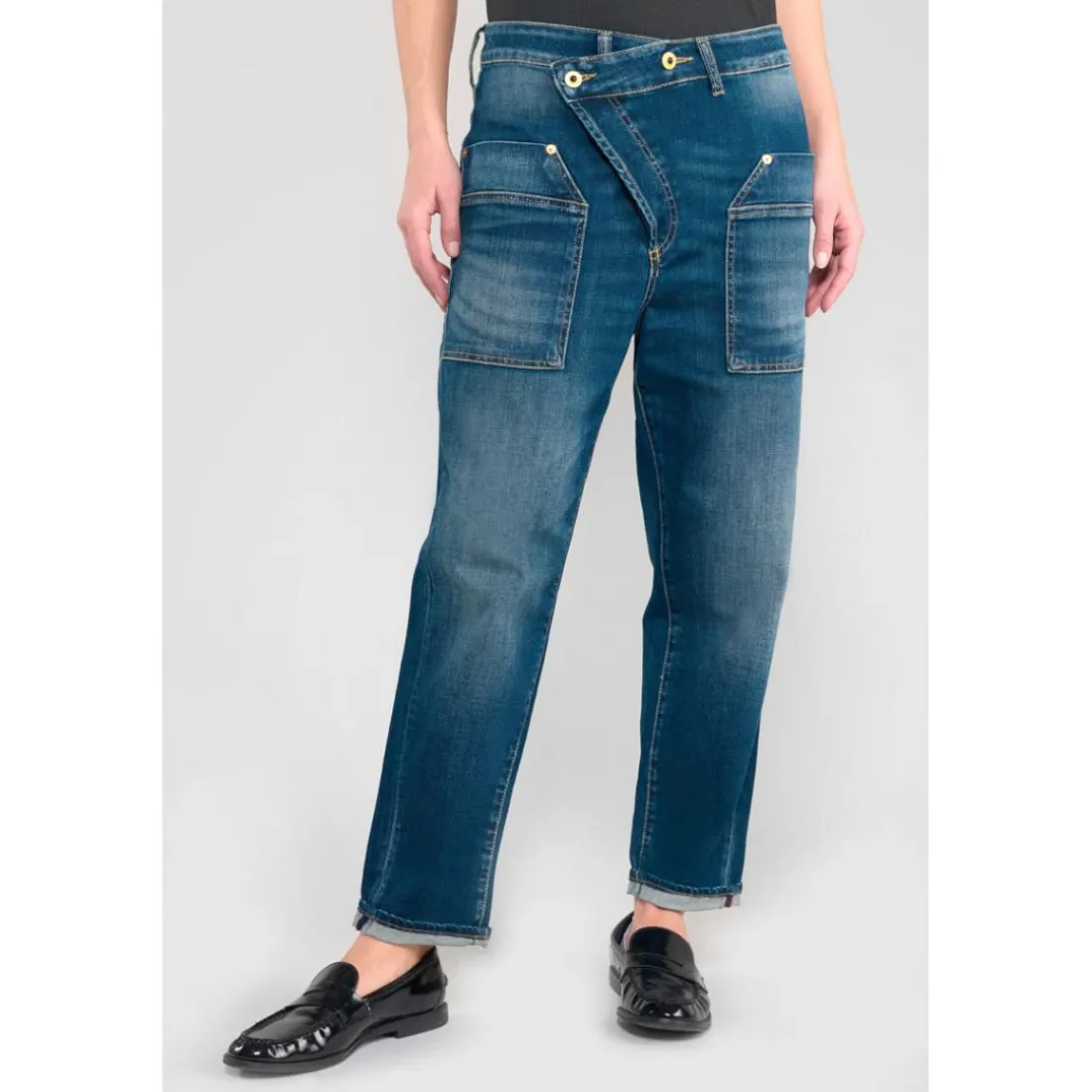 Jeans boyfit cosy, 7/8ème bleu Bea en coton