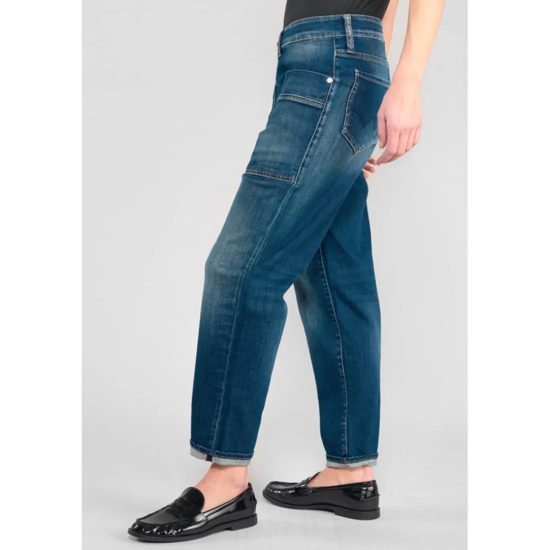 Jeans boyfit cosy, 7/8ème bleu Bea en coton