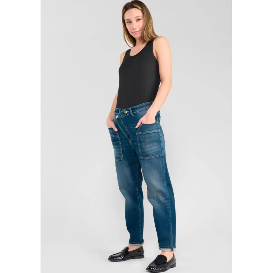 Jeans boyfit cosy, 7/8ème bleu Bea en coton