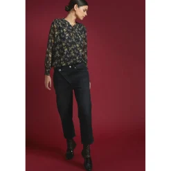 Jeans boyfit cosy, 7/8ème noir en coton