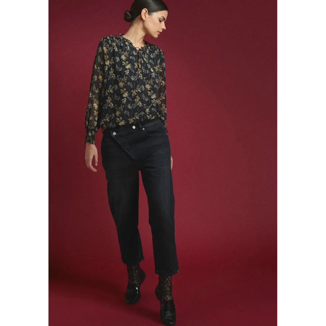 Jeans boyfit cosy, 7/8ème noir en coton