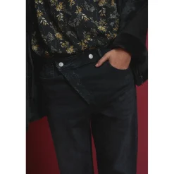 Jeans boyfit cosy, 7/8ème noir en coton
