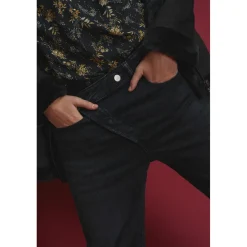 Jeans boyfit cosy, 7/8ème noir en coton