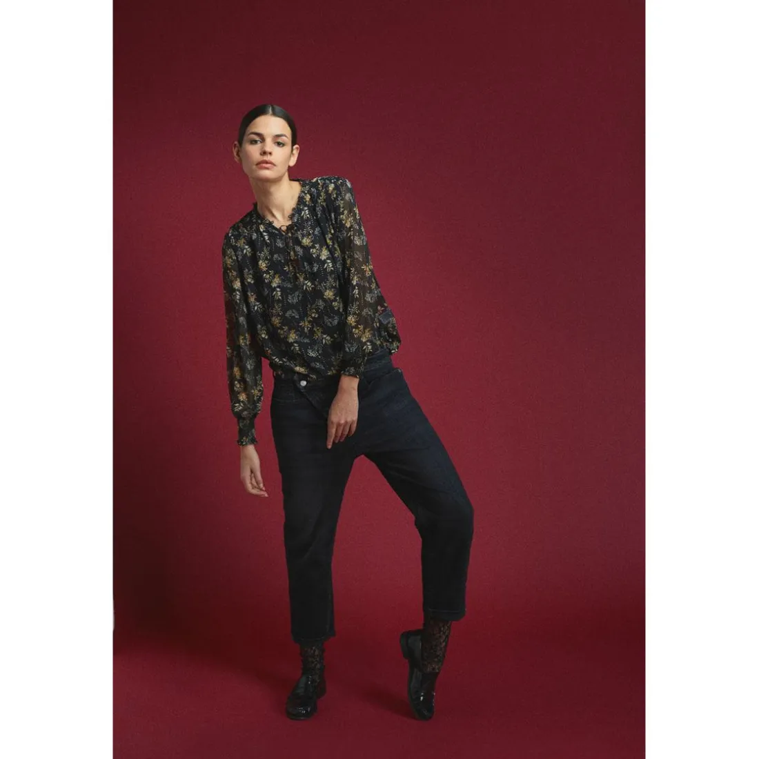 Jeans boyfit cosy, 7/8ème noir en coton