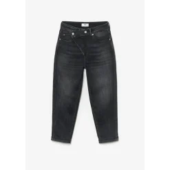 Jeans boyfit cosy, 7/8ème noir en coton