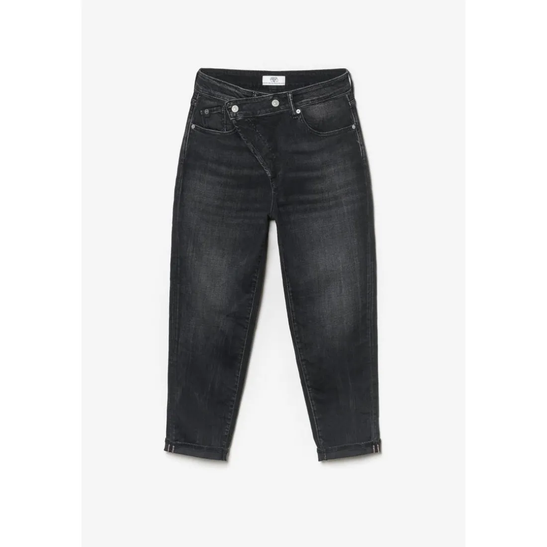 Jeans boyfit cosy, 7/8ème noir en coton