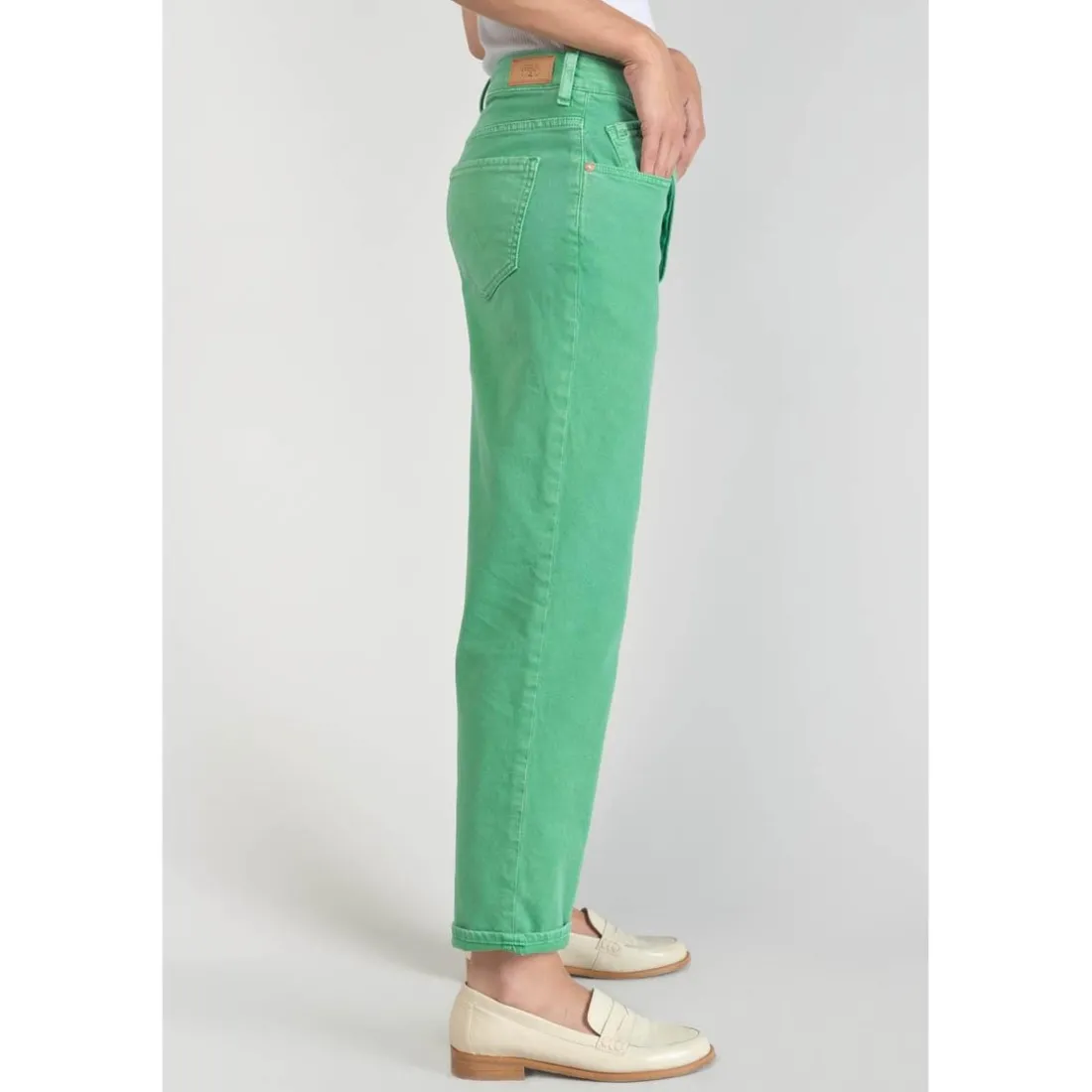 Jeans boyfit cosy, 7/8ème vert en coton Zadie