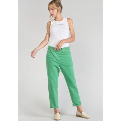 Jeans boyfit cosy, 7/8ème vert en coton Zadie