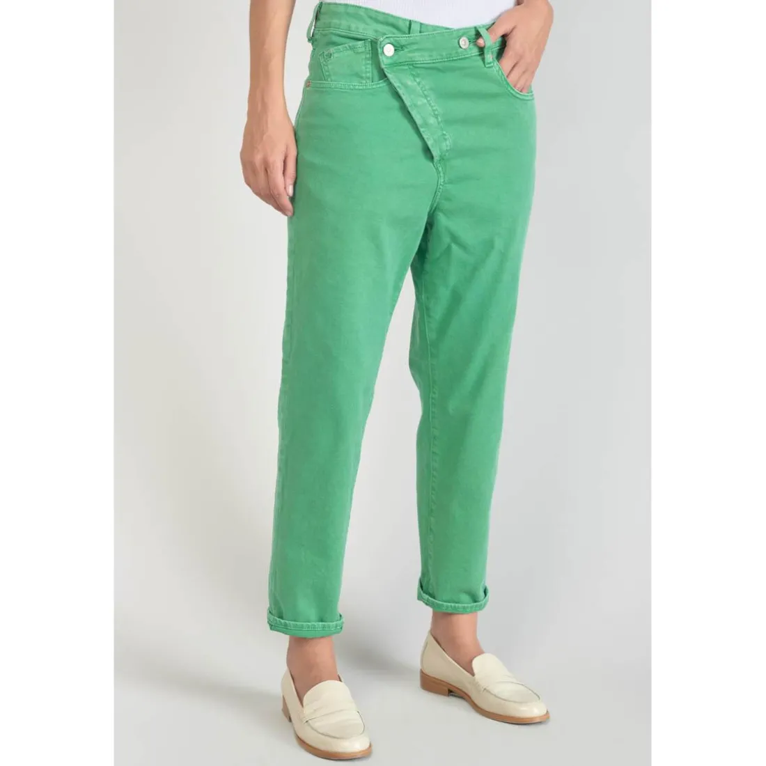 Jeans boyfit cosy, 7/8ème vert en coton Zadie