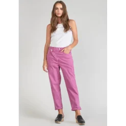 Jeans boyfit cosy, 7/8ème violet en coton