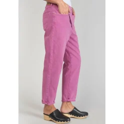 Jeans boyfit cosy, 7/8ème violet en coton