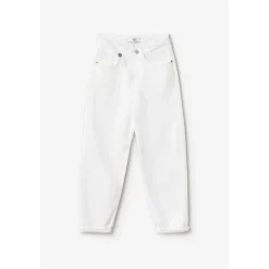 Jeans fille, boyfit COSA, 7/8ème blanc en coton