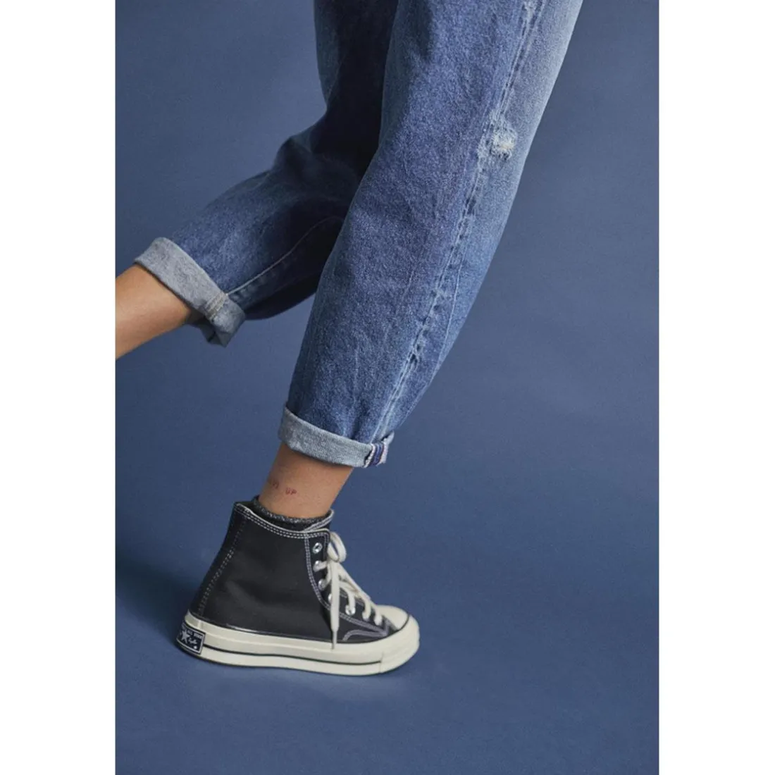Jeans fille, boyfit COSA, 7/8ème bleu en coton