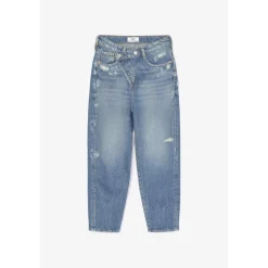 Jeans fille, boyfit COSA, 7/8ème bleu en coton