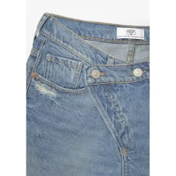 Jeans fille, boyfit COSA, 7/8ème bleu en coton