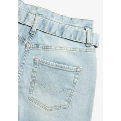 Jeans fille, boyfit MILINA, 7/8ème bleu en coton
