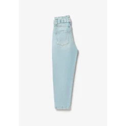 Jeans fille, boyfit MILINA, 7/8ème bleu en coton