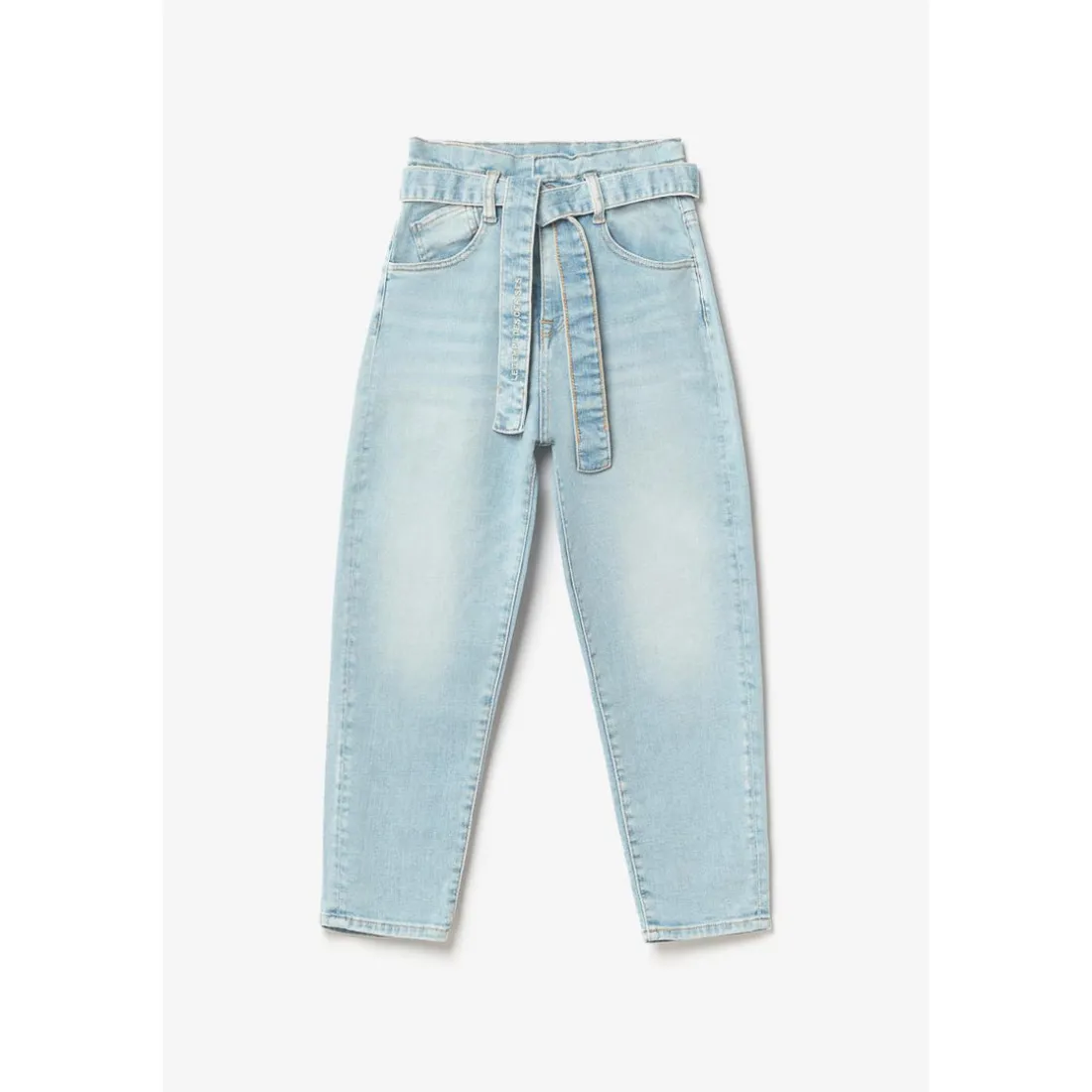 Jeans fille, boyfit MILINA, 7/8ème bleu en coton