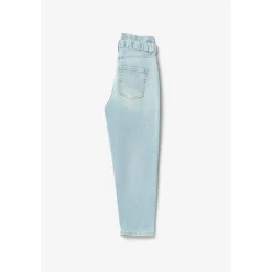 Jeans fille, boyfit MILINA, 7/8ème bleu en coton