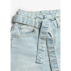 Jeans fille, boyfit MILINA, 7/8ème bleu en coton