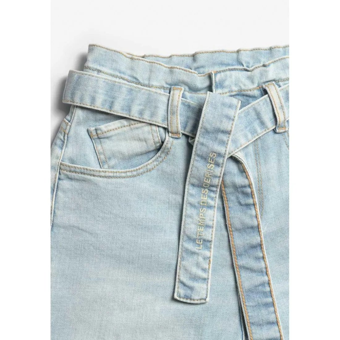 Jeans fille, boyfit MILINA, 7/8ème bleu en coton