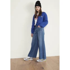 Jeans fille, flare, très évasé, longueur 34 bleu Iris en coton