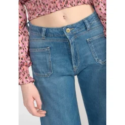 Jeans fille, flare, très évasé, longueur 34 bleu Iris en coton