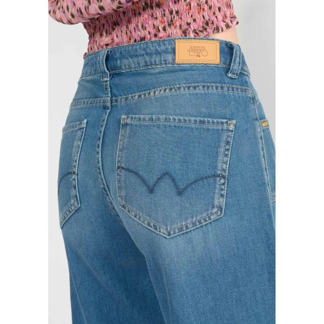 Jeans fille, flare, très évasé, longueur 34 bleu Iris en coton