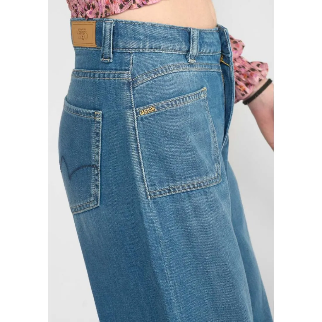 Jeans fille, flare, très évasé, longueur 34 bleu Iris en coton